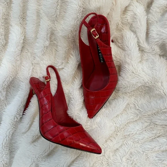 Alice & Olivia red croc heels - Picture 2 of 6